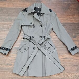 bebe Gray Trench Coat with Black Trim